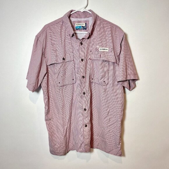 Magellan Fish Gear Button Up Shirt Mens Red M Short Sleeve Check Relaxed Outdoor - Picture 1 of 10